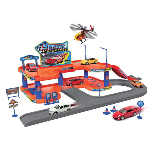 מוסך 2 קומות כולל 4 כלי רכב - Welly - צעצועים ילדים ודרקונים