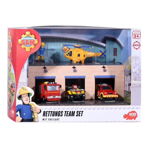 סמי הכבאי - סט 4 רכבי כיבוי אש עם דמות סמי - צעצועים ילדים ודרקונים