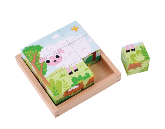 פאזל קוביות עץ 9 חלקים 6 תמונות עם מגש - חיות בית - Pit Toys - צעצועים ילדים ודרקונים