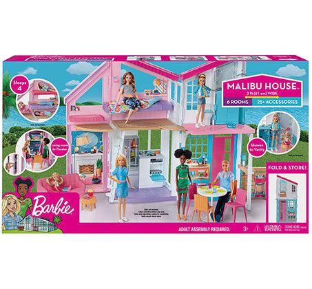 בית בובות ברבי מאליבו 2 קומות כולל אביזרים נוח לנשיאה - Barbie - צעצועים ילדים ודרקונים