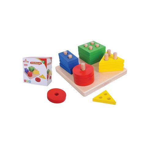 משחק עץ לוח השחלת צורות לילדים ותינוקות - פיט טויס - צעצועים ילדים ודרקונים