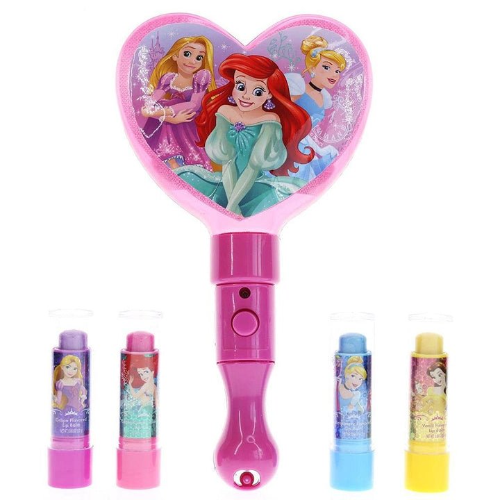 מארז 4 שפתוני לחות ומראה מוארת נסיכות דיסני - צעצועים ילדים ודרקונים