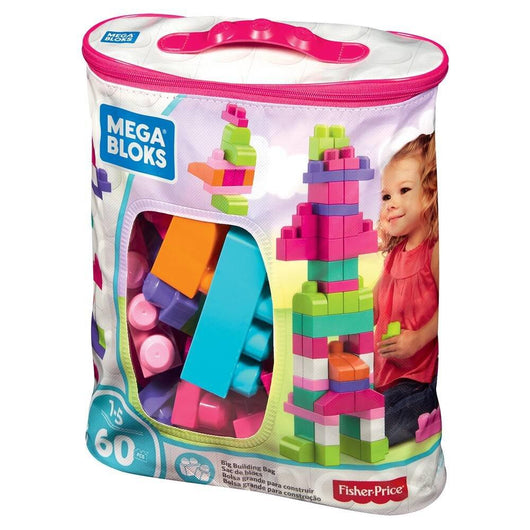 מגה בלוקס 60 חלקים ורוד - Mega Bloks Building Bag Pink - צעצועים ילדים ודרקונים
