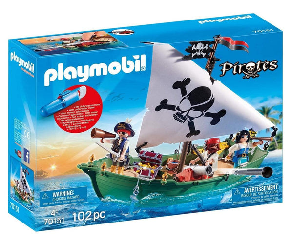 Playmobil - פליימוביל 70151 סירת פיראטים עם מנוע תת ימי - צעצועים ילדים ודרקונים