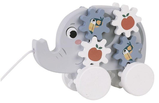 פיל עם גלגלי שינים מסתובבים מעץ - Pit Toys - צעצועים ילדים ודרקונים
