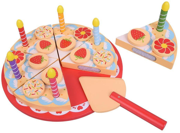 עוגת יום הולדת עם תוספות ונרות מעץ - Pit Toys - צעצועים ילדים ודרקונים