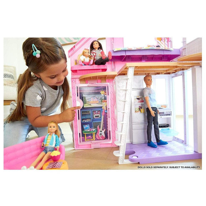 בית בובות ברבי מאליבו 2 קומות כולל אביזרים נוח לנשיאה - Barbie - צעצועים ילדים ודרקונים