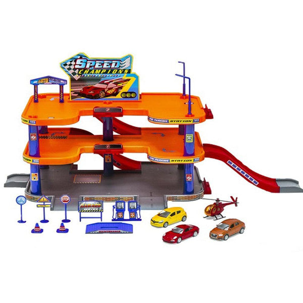 חניון מכוניות 3 קומות כולל ארבע כלי תחבורה - Welly - צעצועים ילדים ודרקונים