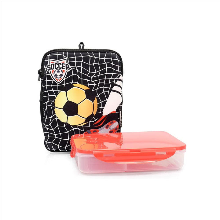 קופסת אוכל עם כיסוי מעוצב - כדורגל שחור - צעצועים ילדים ודרקונים