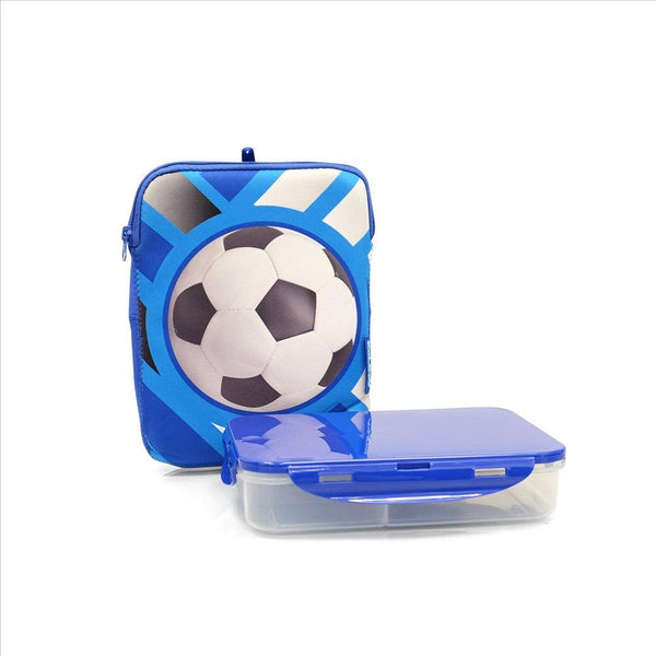 קופסת אוכל עם כיסוי מעוצב - כדורגל כחול - צעצועים ילדים ודרקונים