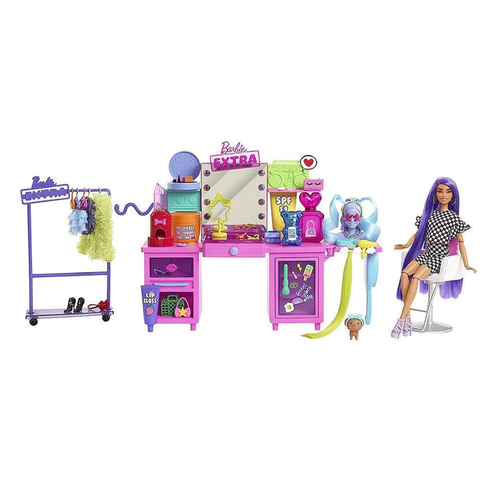 ברבי אקסטרה מארז סלון יופי עם בובה - Barbie - צעצועים ילדים ודרקונים
