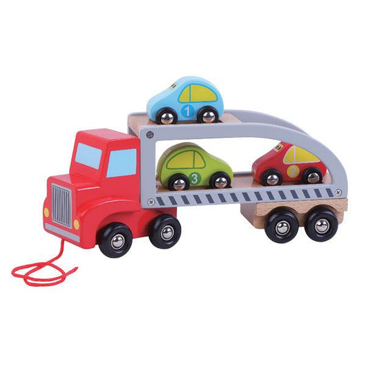משאית גרר כולל רכבים מעץ - Pit Toys - צעצועים ילדים ודרקונים