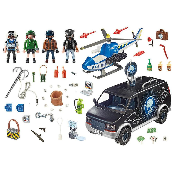 Playmobil פליימוביל 70575 "מרדף משטרתי: מסוק משטרה ומכונית מסחרית" - 70575 - צעצועים ילדים ודרקונים