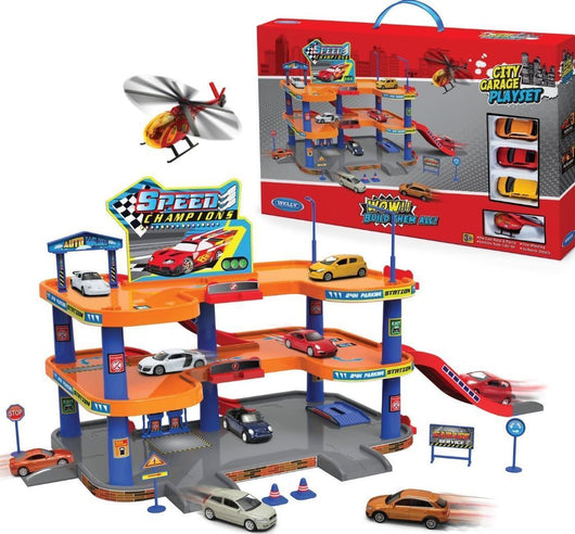 חניון מכוניות 3 קומות כולל ארבע כלי תחבורה - Welly - צעצועים ילדים ודרקונים