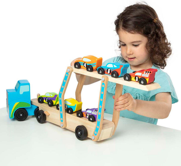 מוביל מכוניות ענק מעץ מבית Melissa and Doug - צעצועים ילדים ודרקונים
